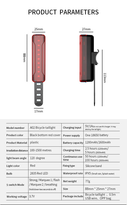 Bike Light Rear - 100 Lumen Rechargeable